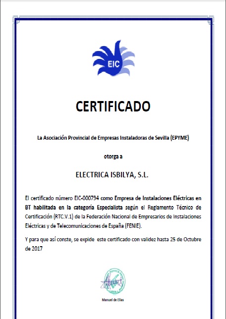 NUESTRO CERTIFICADO EIC DE FENIE-EPYME